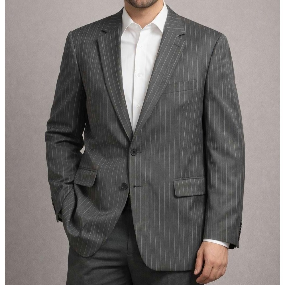 Orsini Italian Suit Jacket 42R Black Gray Pinstripe Union Made Vintage